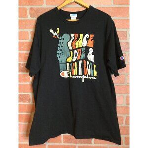 Champion Men's Peace Love & Rock N’ Roll Crew Neck T-Shirt Black Size 2X Large